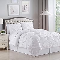 King Size Comforter Set 8 Piece Bed in a Bag with Bed Skirt, Fitted Sheet, Flat Sheet, 2 Pillowcases, 2 Pillow Shams, King, Pintuck White