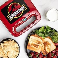 Uncanny Brands Jurassic Park Grilled Cheese Maker- Panini Press and Compact Indoor Grill- Opens 180 Degrees for Burgers, Steaks, Bacon, Non-Stick Surface