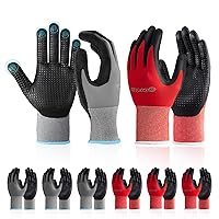 DURATECH Micro-Foam Nitrile Safety Work Gloves, 6 Pairs, Non-slip Dot Coated Gloves, with Touchscreen Capability, Ideal for General Purpose (Grey and Red, M)