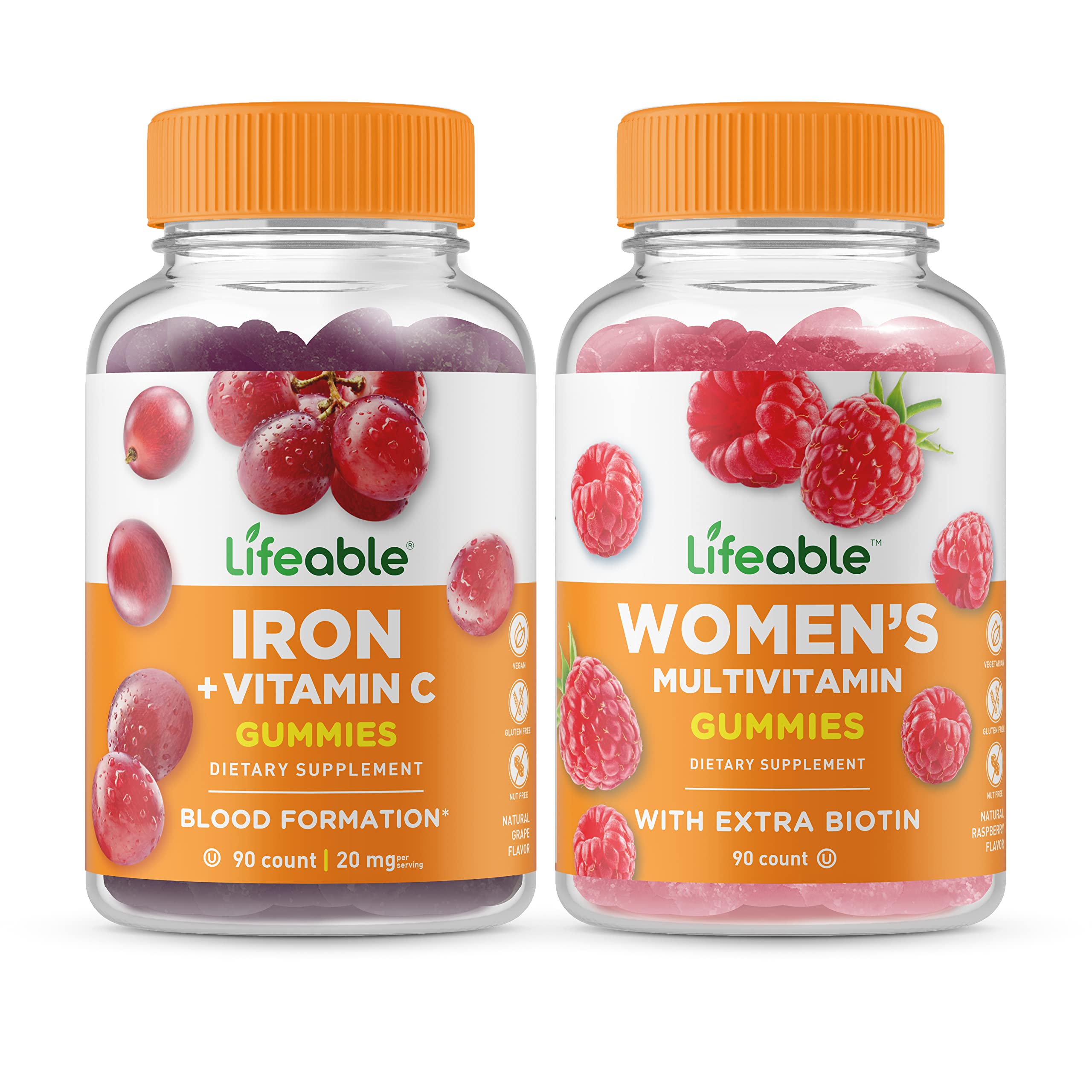 Lifeable Iron with Vitamin C + Women's Multivitamin, Gummies Bundle - Great Tasting, Vitamin Supplement, Gluten Free, GMO Free, Chewable Gummy