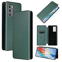 ZORSOME for LG Wing 5G Flip Case, Carbon Fiber PU + TPU Hybrid Case Shockproof Wallet Case Cover with Strap,Kickstand Green
