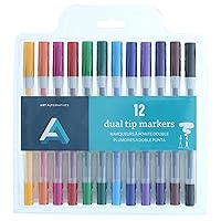 Art Alternatives Dual Tip Marker Set, 12-Colors - Brush + 2mm bullet nib - Coloring, illustration, journaling