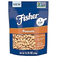 Fisher Peanuts, 5.15 oz (Pack of 1) Roasted Unsalted Nuts for Cooking, Baking, or Snacking, Natural & Gluten Free Cocktail Nuts Snack, Vegan, Keto, Plant Based Protein