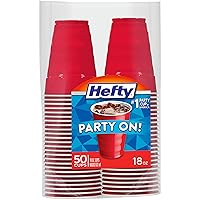 Party On Disposable Plastic Cups, Red, 18 Ounce, 50 Count