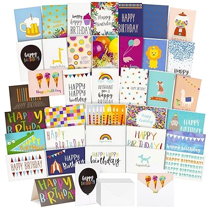 Best Paper Greetings 36 Pack Birthday Cards with Envelopes Bulk, Blank Inside for Office, Friends, and Kids (36 Unique Assorted Designs, 4x6 in)