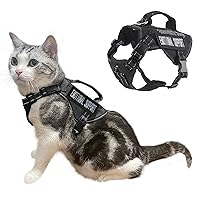 Tactical Cat Harness Black Adjustable Soft Padded Training Walking Esacpe Cat Vest Harness No-Pull Pet Harness Reflective with Easy Control Handle L