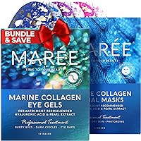 Pearl Eye Masks & Facial Masks - Natural Marine Collagen, Hyaluronic Acid for Eyes & Face - Reduces Wrinkles, Puffy Eyes, Dark Circles, Dry Skin - 12 Eye Masks, 6 Face Masks