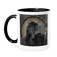 3D Rose A Glorious Friesian Horse in Gothic Look Two Tone Ceramic Mug, Black