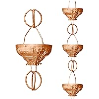 Monarch Rain Chains 29027 Pure Copper Eastern Hammered Cup Rain Chain, 8-1/2 Feet Length Replacement Downspout for Gutters