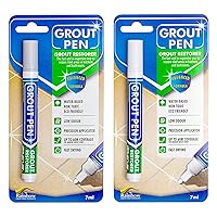 Grout Pen Tile Paint Marker: Waterproof Grout Colorant and Sealer Pen to Renew, Repair, and Refresh Tile Grout - Cleaner Coating Stain Pens - 2 Pack, 5mm Narrow Light Grey and 5mm Narrow White Tip