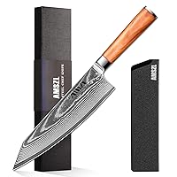 Japanese Knife, 8.5 inch Damascus Chef Knife with Japanese VG10 Steel Core, Olivewood Handle, Ultra Sharp Forged Professional Japanese Chef Knife with Sheath and GiftBox for Kitchen Cooking