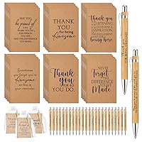 Teling 30 Sets Employee Appreciation Gifts include Thank You Notebooks Inspirational Bamboo Wooden Retractable Ballpoint Pen with Organza Bag Notebook Journal for School Teachers Office Coworkers Gift
