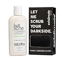 Brilliant Booty Kit - Scrub Follicles Clean with ExfoliMATE shower cloth, Apply Butt Acne Clearing Lotion Treatment on Body, Back, Bum, & Thighs to Clear Pimples, Zits, and Blemishes