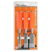 Buck Brothers 120203K 3-Piece Wood Chisel Set With Acetate Handles | 1/2 Inch, 3/4 Inch, 1 Inch Chisels Included | Carve, Cut, and Shape Wood, Install Windows and Doors | Carpentry Tools,Orange