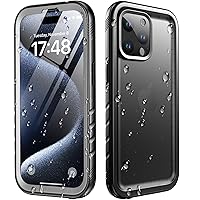 Cozycase for iPhone 15 Pro Waterproof Shockproof Dustproof Case - Heavy Duty/360 Full Body/Military Grade/Protective/Rugged 【8FT Drop Proof】 Built in Screen/Camera Protector with Lanyard Black