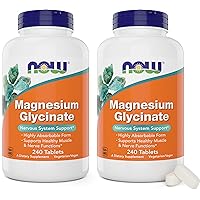 Now Foods Magnesium Glycinate, 240 Tablets (Pack of 2) - Supports Healthy Muscle and Nerve Functions - Non-GMO