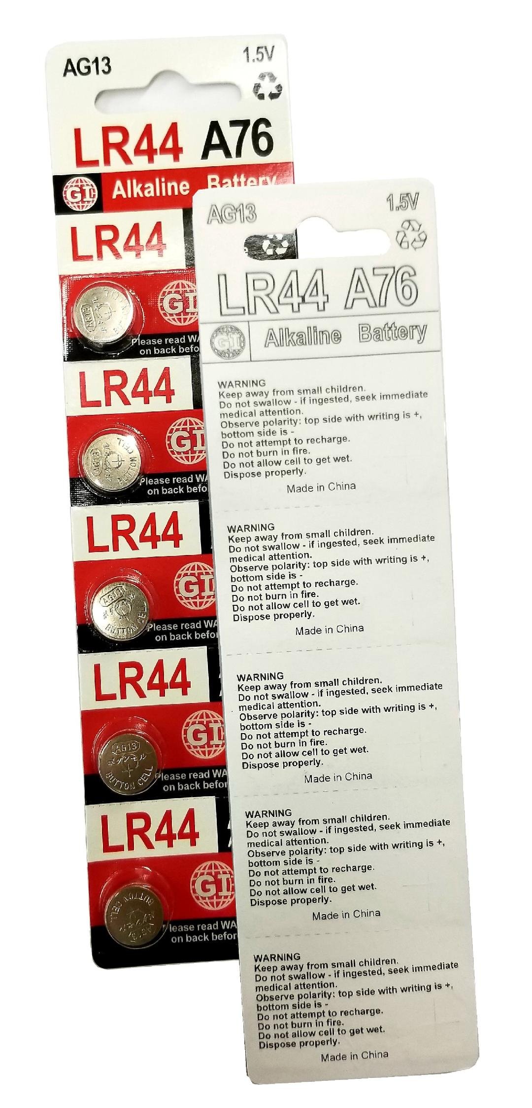 GI LR44 A76 AG13 1.5 Volt Alkaline Button Cell Batteries for Watches Clocks Remotes Games Controllers Toys & Electronic Devices (10)