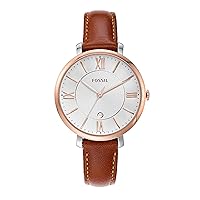 Fossil Women's Jacqueline Quartz Stainless Steel and Leather Watch, Color: Rose Gold, Cedar (Model: ES3842)