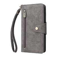 Case for Samsung Galaxy S22/S22+/S22 Ultra, Anti-Fall Phone Case with Zipper Wallet and Kickstand Anti-Fingerprint Adjustable Detachable Lanyard Protective Cover,Gray,S22 Ultra 6.8