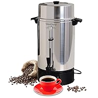 West Bend 33600 Coffee Urn Commercial Highly-Polished Aluminum NSF Approved Features Automatic Temperature Control Large Capacity with Fast Brewing and Easy Clean Up, 100-Cup, Silver