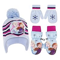 Disney girls Winter Hat With Knit Mittens Set and Insulated Ski Ages 2-4 Or Frozen Knit Gloves and Glove Set, Age 4-7