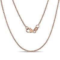 14k REAL Yellow or White or Rose/Pink Gold 1.1mm Shiny Diamond-Cut Round Wheat Chain Necklace for Pendants and Charms with Lobster-Claw Clasp (16