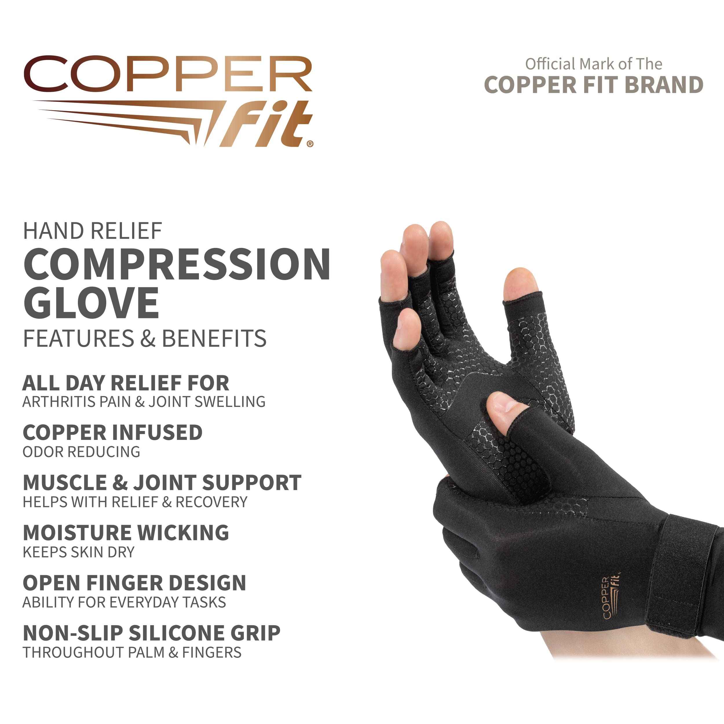 Copper Fit Unisex Hand Relief Compression Gloves