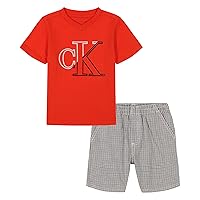 Calvin Klein girls 2 Piece Knit Woven Short SetCalvin Klein 2 Piece Knit Woven Short Set