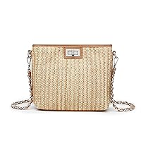 CuteClear Straw Woven Crossbody Bag Purse for Women Shoulder Handbag with Detachable Chain Strap for Trip, Travel, Brown