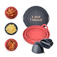 COSORI Air Fryer Silicone Liners for 3-5 Qt, Foldable 7.6 Inch Reusable Basket, Certified Food Grade Accessories, Resistant up to 450°F​, Thickened & Durable, Non-stick Dishwasher Safe, Gloves, 2 Pcs