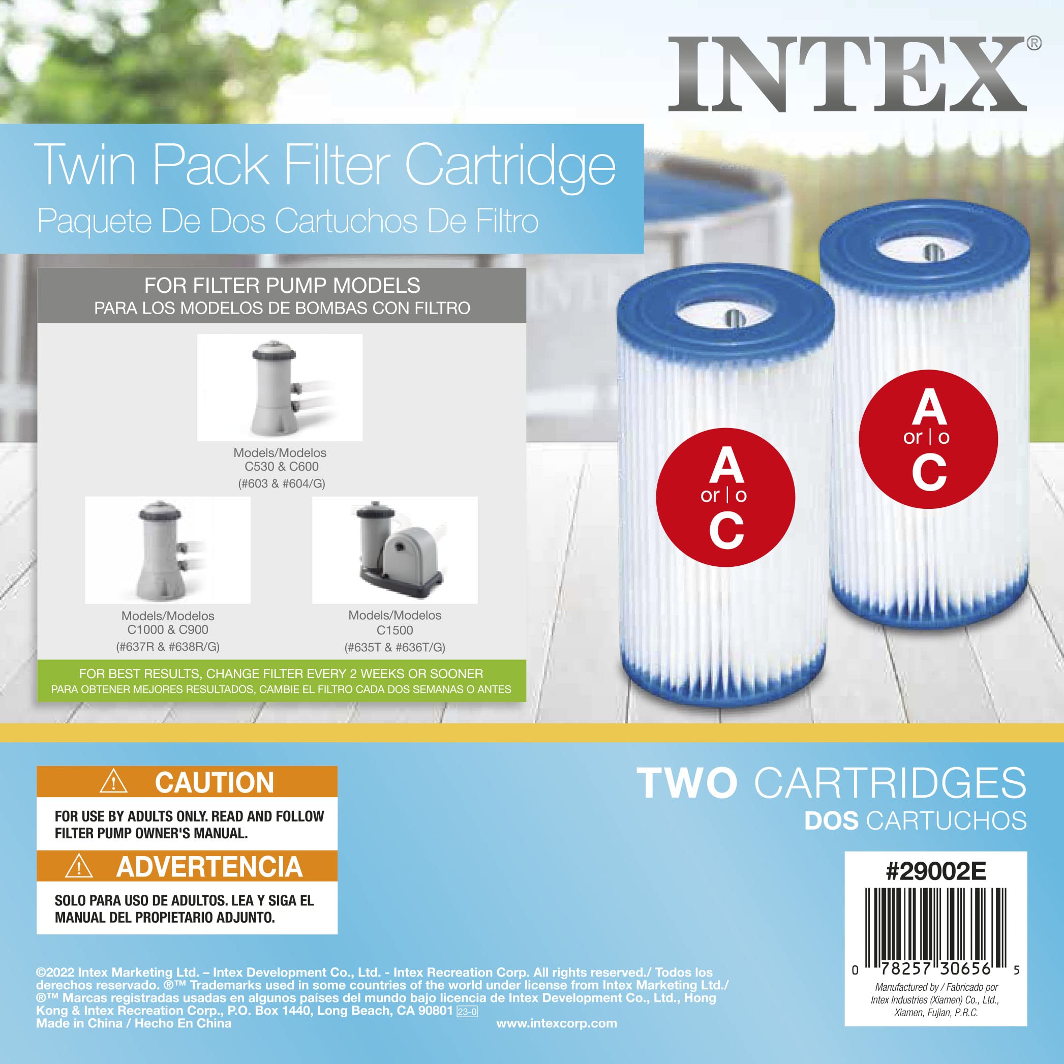 INTEX 29002E Type A Pool Filter Cartridge: For INTEX Filter Pumps – Easy-To-Clean – Dacron Paper – Efficient Filtration – Two Pack