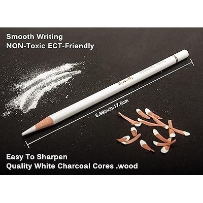 Professional White Charcoal Pencils Set - Brusarth 3 Pieces Sketch  Highlight White Pencils for Drawing, Sketching, Shading, Blending, White  Chalk