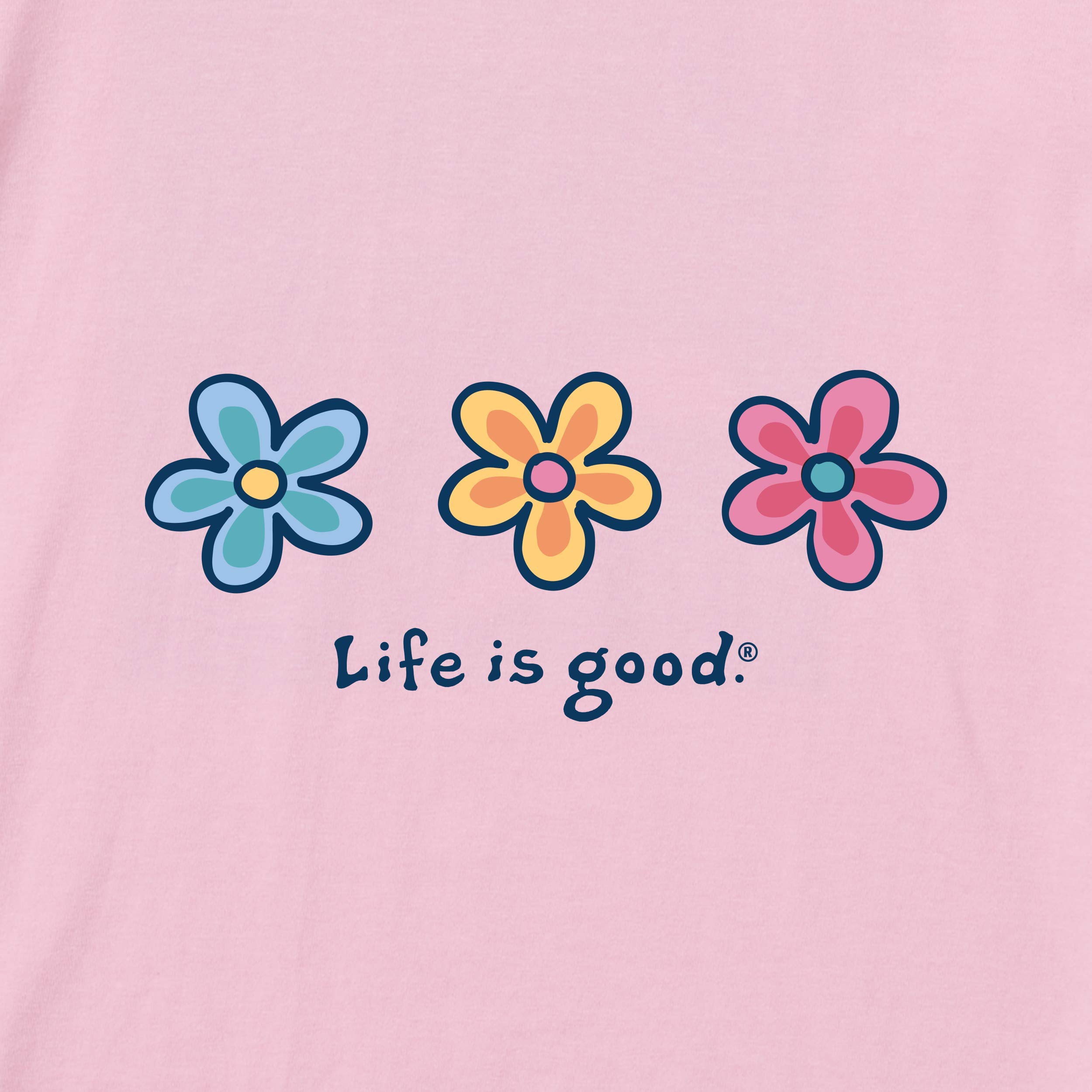 Life is Good Women's Spring Season Cotton Tee Crewneck Graphic Long Sleeve T-Shirt, Three Daisies