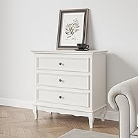 White 3 Drawer Dresser for Bedroom, Wide Chest of Drawers with Ball Bearing Slide, Modern Wood Dresser Wide Nightstand Cabinet for Living Room