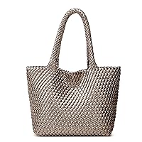 Woven Tote Bag Womens Purse: Vegan Leather Shoulder Handbags - Fashion Summer Beach Tote Bags - Large Travel Totes