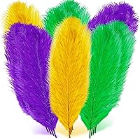 Mardi Gras Ostrich Feather 14-16 Colorful Purple Yellow Green Feathers for Crafts DIY Party Decoration Carnival Costume (24 Pcs)