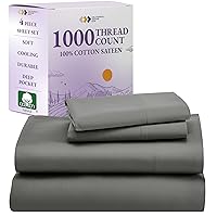 California Design Den Luxury 4 Piece King Size Sheet Set - 1000 Thread Count, 100% Cotton Sateen, Deep Pocket Fitted and Flat Sheets, Includes Pillowcase Set, Soft, Thick, and Cooling Cotton - Gray