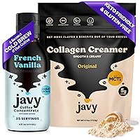 Javy Vanilla Coffee Concentrate & Collagen Coffee Creamer Powder - Perfect for Instant Iced Coffee, Cold Brewed Coffee and Hot Coffee - Hair, Skin & Nail support with Collagen