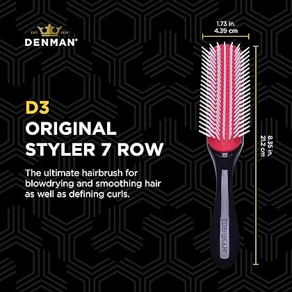 Denman Curly Hair Brush D3 (Black & Red) 7 Row Styling Brush for Detangling, Separating, Shaping and Defining Curls - For Women and Men