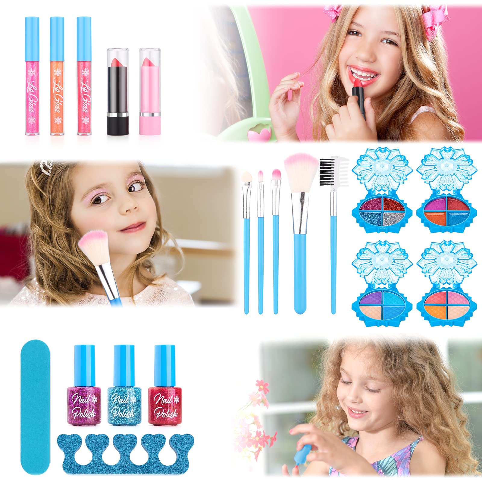 Kids Makeup Kit for Girls, Washable Makeup Kit For Little Girls Princess Real Cosmetic Beauty Set, Gifts for Toddles Girl Pretend Play, Frozen Makeup Set for Girls Toys for 3 4 5 6 7 8 Years Old Girls