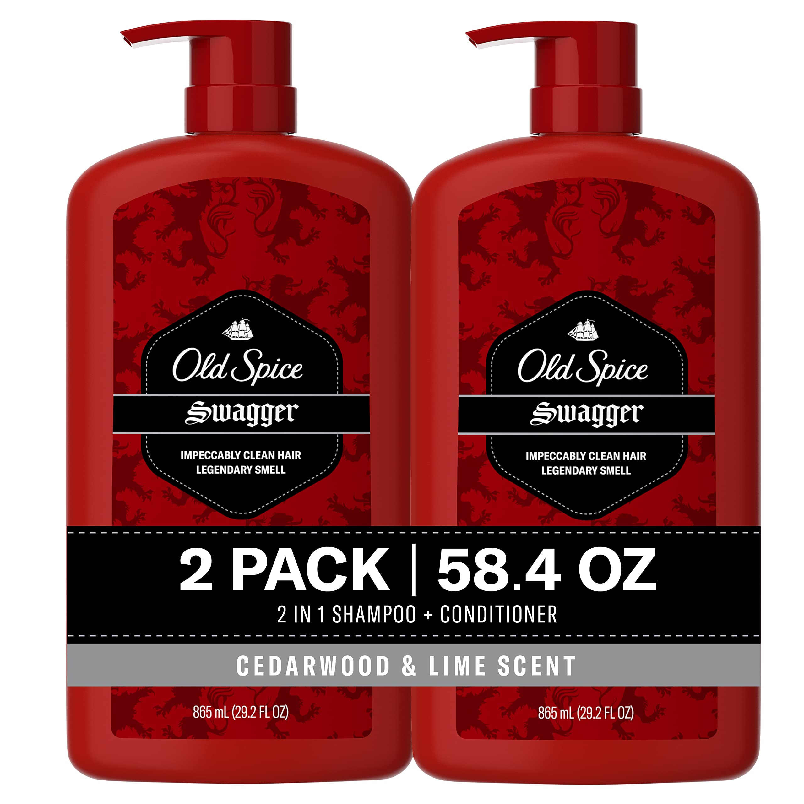 Old Spice Swagger 2-in-1 Shampoo and Conditioner for Men, 29.2 Fl Oz (Pack of 2)