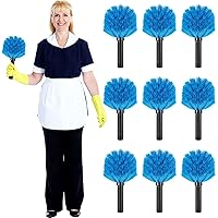 9 Pieces Twist on Cobweb Duster Bulk for Cleaning Company Cleaning Spider Web Remover Brush Cobweb Duster Head Attachment Fits Standard Threaded Poles, No Pole, Medium Stiff Bristles, Blue