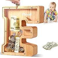 Wooden Personalized Piggy Bank, A-Z Alphabet Letter Piggy Bank for Kids Boys Girls, Piggy Bank Toy, Coin Bank Money Box, DIY Name Birthday Room Decoration（F）