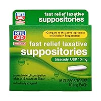 Fast Relief Laxative Suppositories, Bisacodyl USP, 10mg - 16 Count | Stimulant Laxative | Constipation Relief | Works in 15 Minutes to 1 Hour | Relief of Constipation | Laxative Suppository