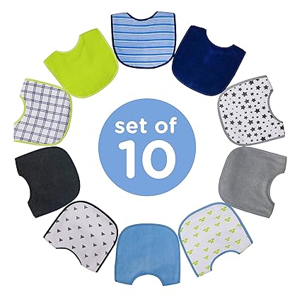 Neat Solutions 10 Pack Water Resistant Bib Set Blue/Grey Assorted, 10 Count (Pack of 1)