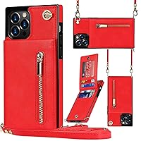 Case for iPhone 13 Pro Max,Crossbody Wallet with Card Holder Leather PU Flip Detachable Adjustable Lanyard Strap Women Girl Kickstand Magnetic Protective Cover Case for iPhone 13 Pro Max (Red)