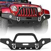 LEDKINGDOMUS Full Width Front Bumper Compatible with 07-18 Jeep Wrangler JK and JK Unlimited Rock Crawler With Fog Lights Hole, Winch Plate Black Textured
