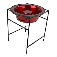 Platinum Pets Modern Single Diner Feeder with Stainless Steel Slow Feeding Dog Bowl, Candy Apple Red