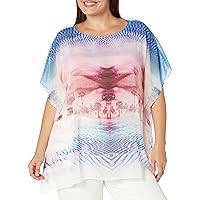 Avenue Women's Plus Size Poncho Watercolor