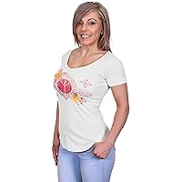 Peace Sign & Flowers White Fashion Top - Womens Ribbed Crewneck T-Shirt